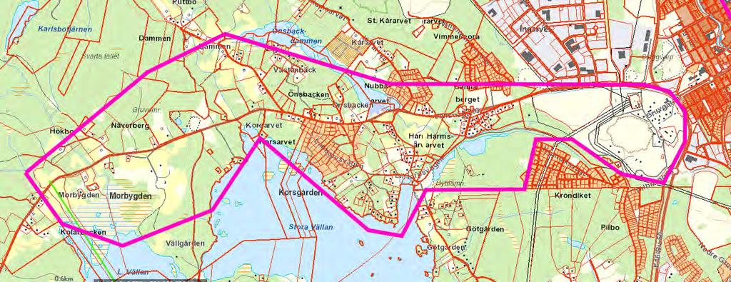 Landsbygd möter stad: stråket från Morbygden till gruvan Stråket från Morbygden, via Vilaudden, Önsbacken, Harmsarvet, Dikarbacken och Gamla Berget, till Gruvan är det tydligaste och egentligen det