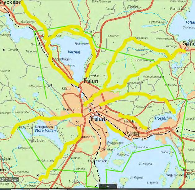 KULTURHISTORISKT VÄRDEFULLA VÄGAR 4 Väghistorik runt Falun 5 Falun ligger strategiskt mellan sjöarna Tisken/Runn och Varpan.