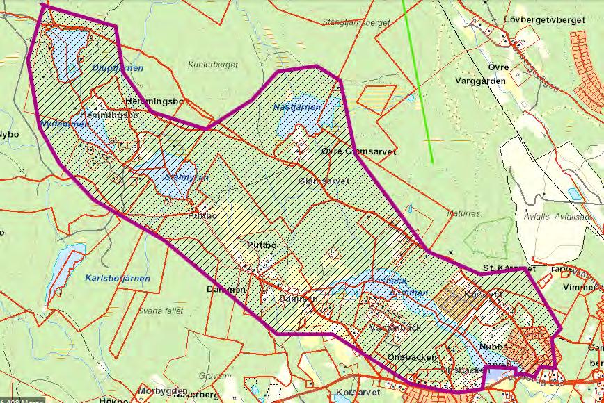 Området kring Önsbacksdammen samt Puttbo, Hemmingsbo och Glamsarvet Områdets förutsättningar Beskrivning: Bergsmanslandskap med bevarade bergsmansgårdar, bland annat Nubbsarvet, Kårarvet, Glamsarvet,