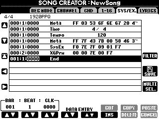 Tryck denna för att konvertera inspelade ackord och sektionsval till Song data. ör att verkligen memorera ett editerat värde, flytta markören bort från värdet eller tryck SON [STRT/ STOP] knappen.