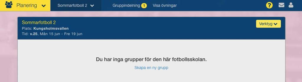 Tränarsajten finns nu under sektionen Planering Klicka på Gruppindelning