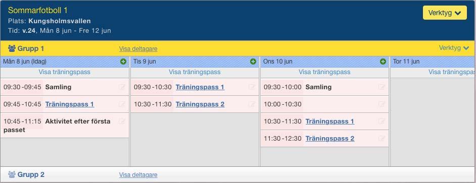 Planera veckans aktiviteter Välj Redigera för att kunna lägga till aktiviteter och övningar samt göra ändringar. Detta är Redigeringsläget.