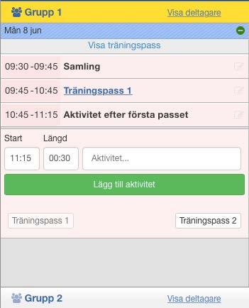 Planera veckans träningspass Klicka på Träningspass