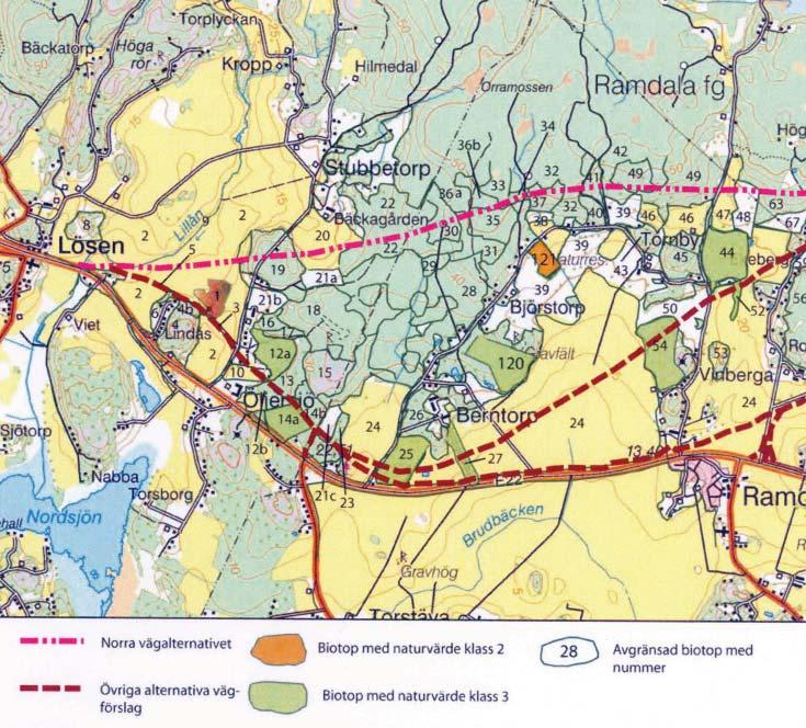 7. MILJÖKONSEKVENSBESKRIVNING - NATURMILJÖ Naturinventeringen som genomförts inom ramen för vägutredningen visar på relativt få konfliktpunkter med naturintressen.