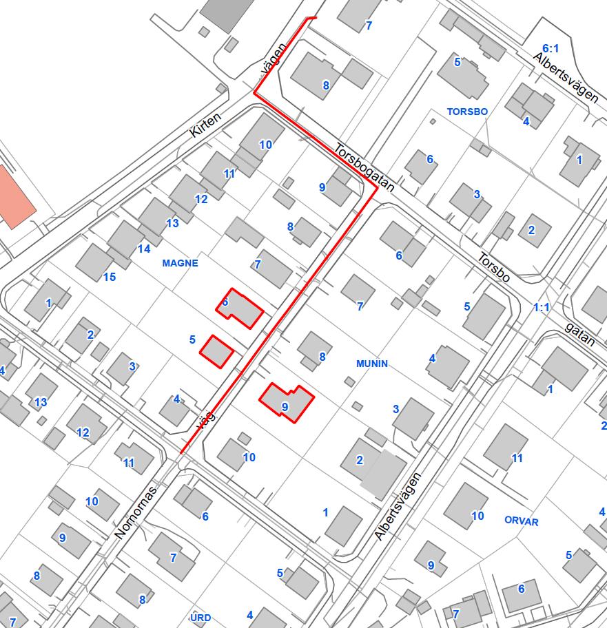 8.5 Fastigheterna Magne 5 och 6, samt Munin 9 Figur 16 Ledningssträcka 5 i Strömslund (röd sträcka