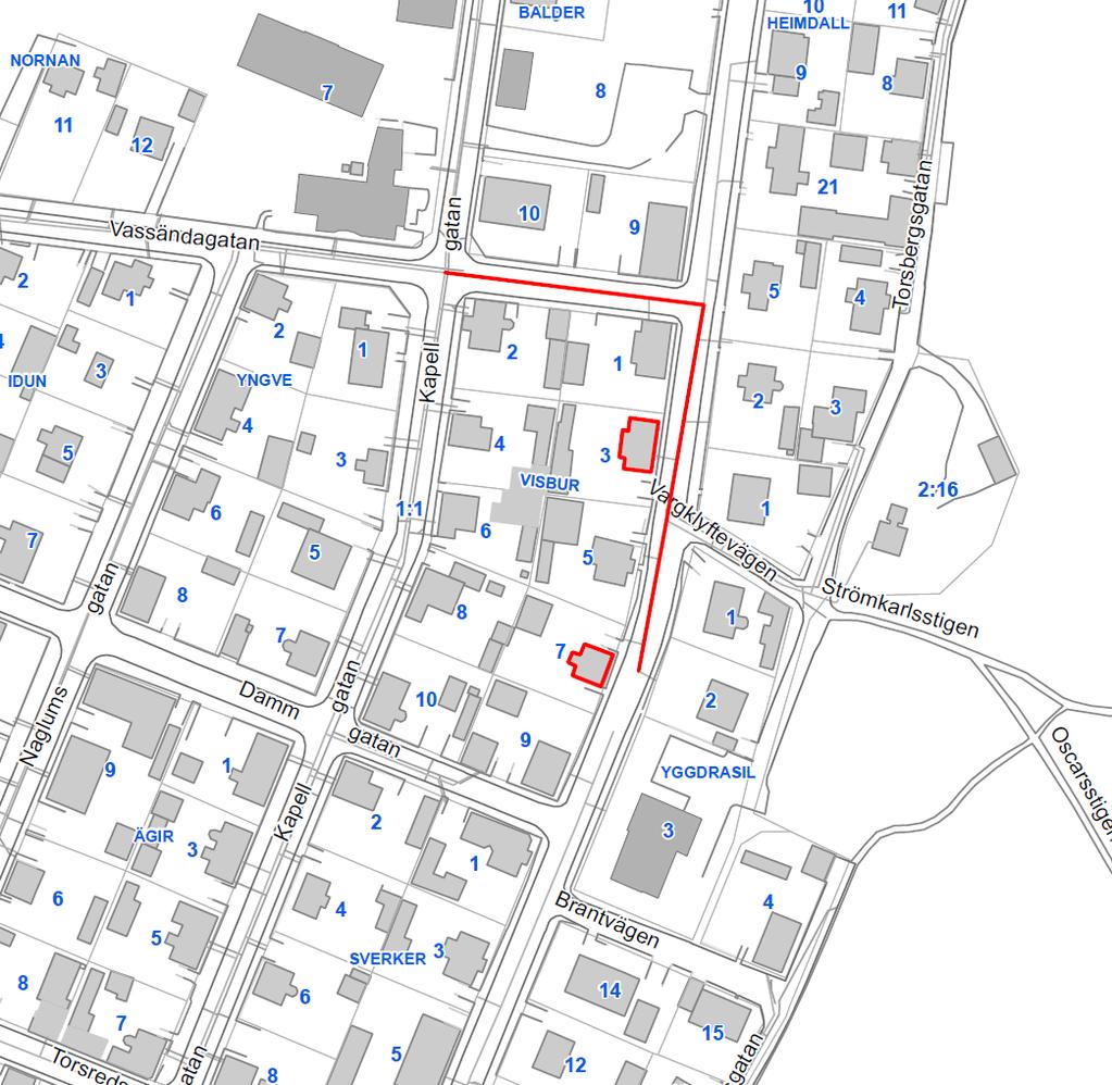 8.8 Fastigheterna Visbur 3 och 7 Figur 22 Ledningssträcka 8 i Strömslund (röd sträcka avser