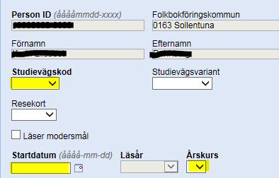 När man skriver in en ny elev som är folkbokförd i Stockholms län, Håbo eller Gnesta finns eleven i databasen(personer 16-20 år). Du söker då fram eleven via filter och skriver in ex.