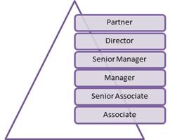 Figur 1: Organisationsstruktur inom revisionsbranschen En avgränsning i denna studie kommer att göras utifrån vilken organisationsnivå inom företaget som respondenten befinner sig på.