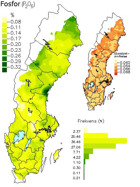 Markkemidata Fosforhalten i mineraljorden vid 50 cm djup inhämtades från en karta i Markinfo (figur 1). Figur 1.