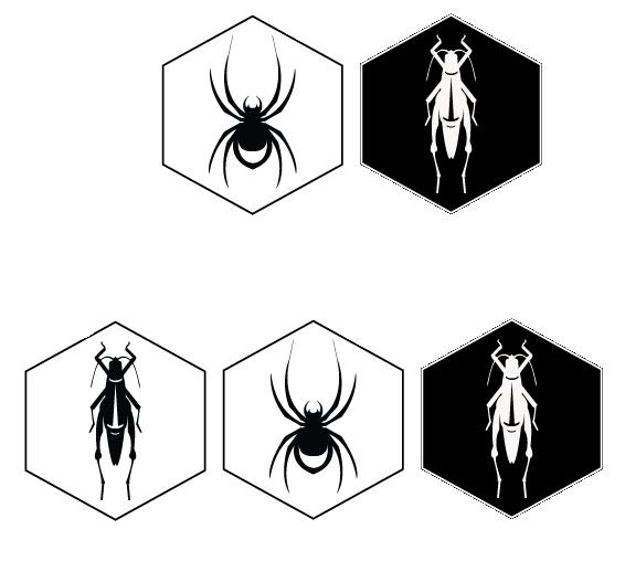 1 Regler Varje spelare har elva pjäser: en drottning, två spindlar, två skalbaggar, tre gräshoppor och tre myror. Spelaren som först lyckas omringa den fientliga drottningen vinner.
