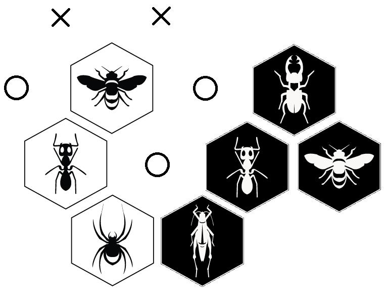 5 (a) Vit drottning (b) Vit spindel (c) Vit myra Figur 5: Exempel på rörelsemönster för drottning, spindel samt myra.