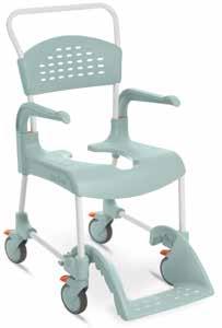 Höjden på stolen kan justeras för att underlätta förflyttningar eller för att exempelvis passa över toalettstolen. Clean höjdreglerbar är unikt funktionell och flexibel.