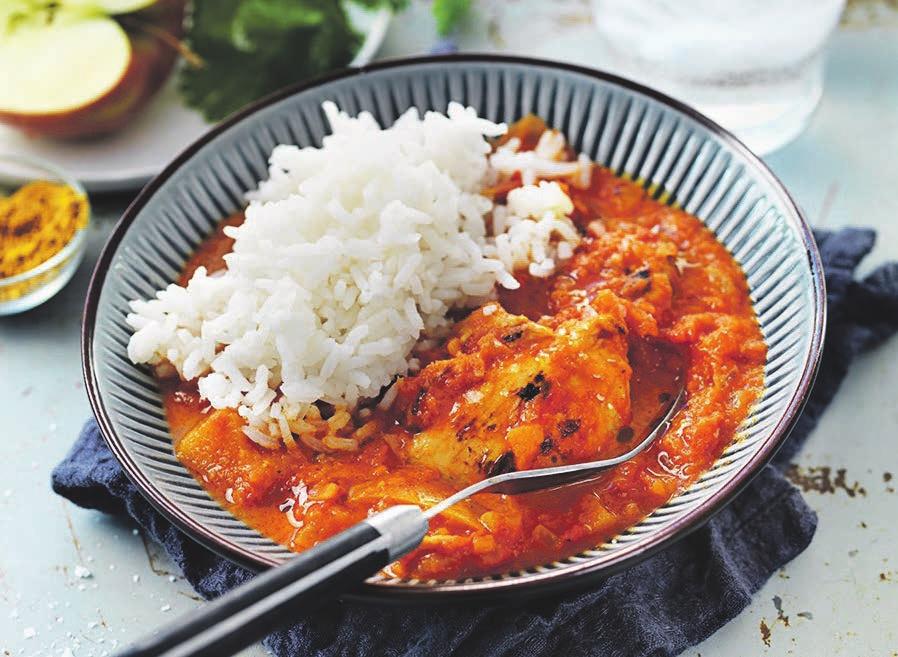 RECEPT 4 40 min 538 kcal/port Fett 18g Kolhydrater 66g Protein 27g Indonesisk kycklinggryta Mustig kycklinggryta med äpple och curry.