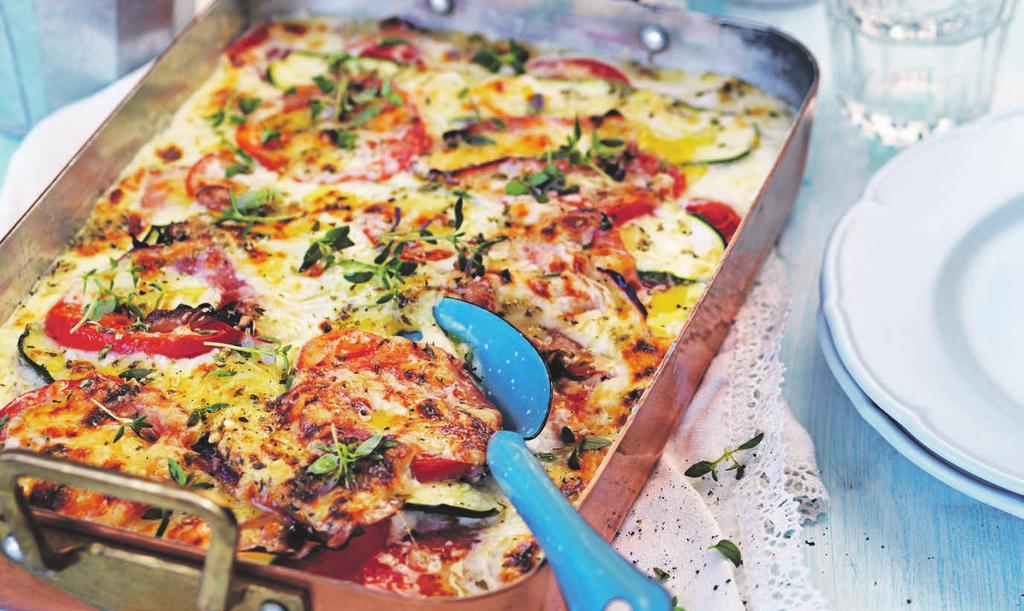 RECEPT 3 40 min 309 kcal/port Fett 31% Kolhydrater 32% Protein 37% Zucchinilasagne med skinka och ost Smakrik lasagne utan pasta med grönsaker och skinka.