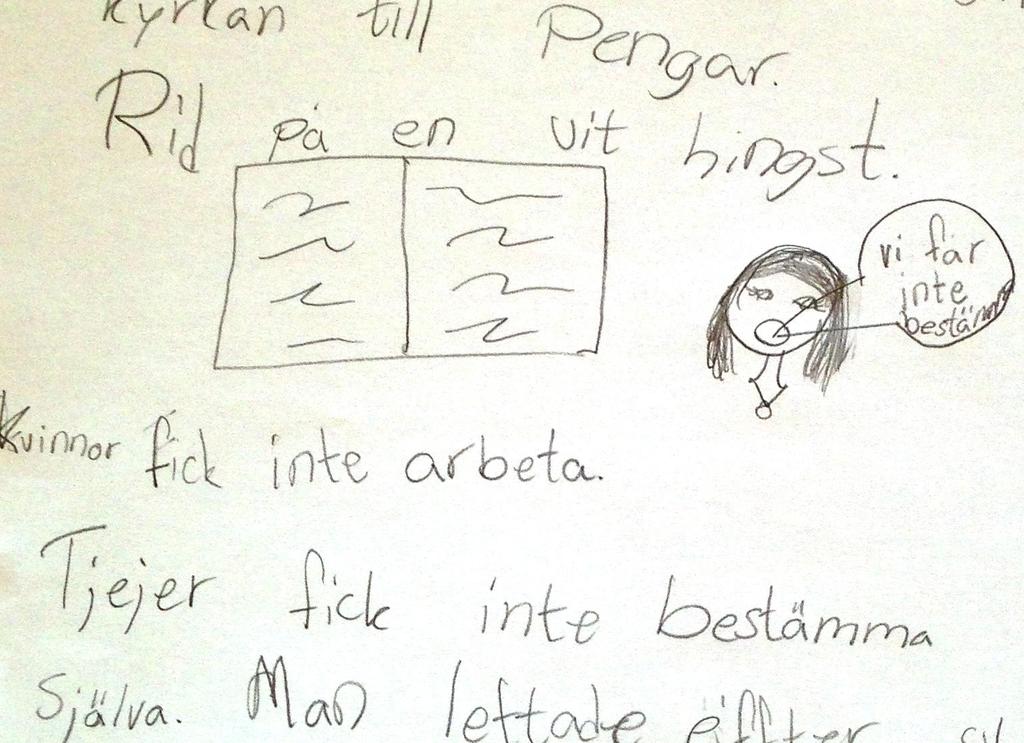 6. -Det är lättare att visa hur man tänker om man ritar. Jag tycker det är roligare att rita men enklare att skriva. Jag lär mig mera om jag får måla 1500talet. 7.