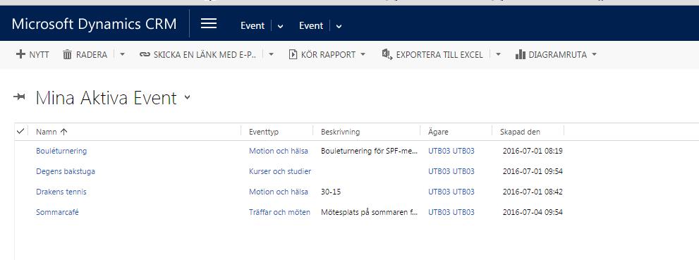 Under modulen event så kan du lägga in olika aktiviteter som medlemmarna kan