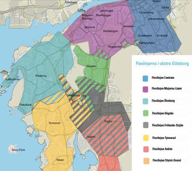 32(62) 4.4.3 Referensexempel Göteborg flextrafik I Göteborg finns idag en väl utbyggd flextrafik som fungerar som en korsning mellan färdtjänst och stadstrafik.