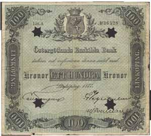 393 Plat 22 100 kronor 1877.