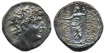 Diademed head right / Zeus Oranios standing left, crescent on head, holding sceptre