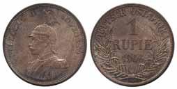 654 KM 2, 4, 3 East Africa 1 rupie 1890, ½ rupie 1891 and ¼ rupie 1891. Small scratches.