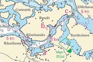 Nr 118 14 * 3372 Sjökort/Chart: 934, 935 Sverige. Skagerrak. S om Strömstad. Råssö. Undervattenskabel. En elkraftkabel har lagts ut mellan Råssö och Rundö, pos a) - c), enligt bild nedan.