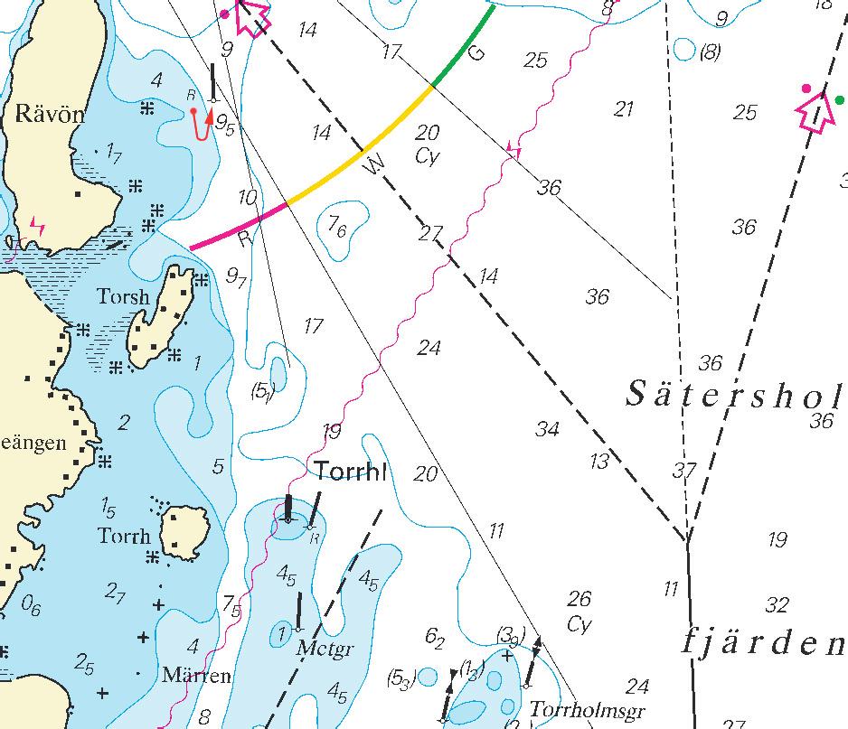 Nr 206 22 * 4837 Sjökort/Chart: 131, 132 Sverige. Vänern och Trollhätte kanal. Karlstad. Sätersholmsfjärden. Utmärkning flyttad. BB-pricken ost om Rävön har flyttats ca 90 meter åt nordost.