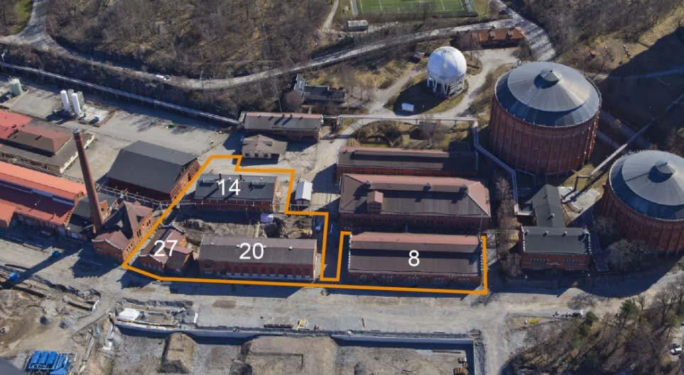 Sida 12 (58) Kulturhistoriskt värdefull bebyggelse Nedan presenteras översiktligt varje befintlig byggnad inom planområdet. Planområdet markerad med orange linje samt byggnadernas numrering.