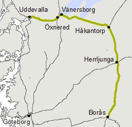 Älvsborgsbanan Nedsättning Vänersborg-Grästorp, 14 km totalt STH 80 pga dåligt spår (3 min) Grästorp-Håkantorp, 6,5 km STH 80 pga dåligt spår (1,5 min) Herrljunga-Fristad, 26 km STH 80 pga dåligt