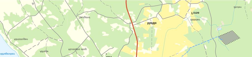 Föreslagen sträckning i rött avser elförbindelsens förordade alternativ Planerad kabelsträckning.