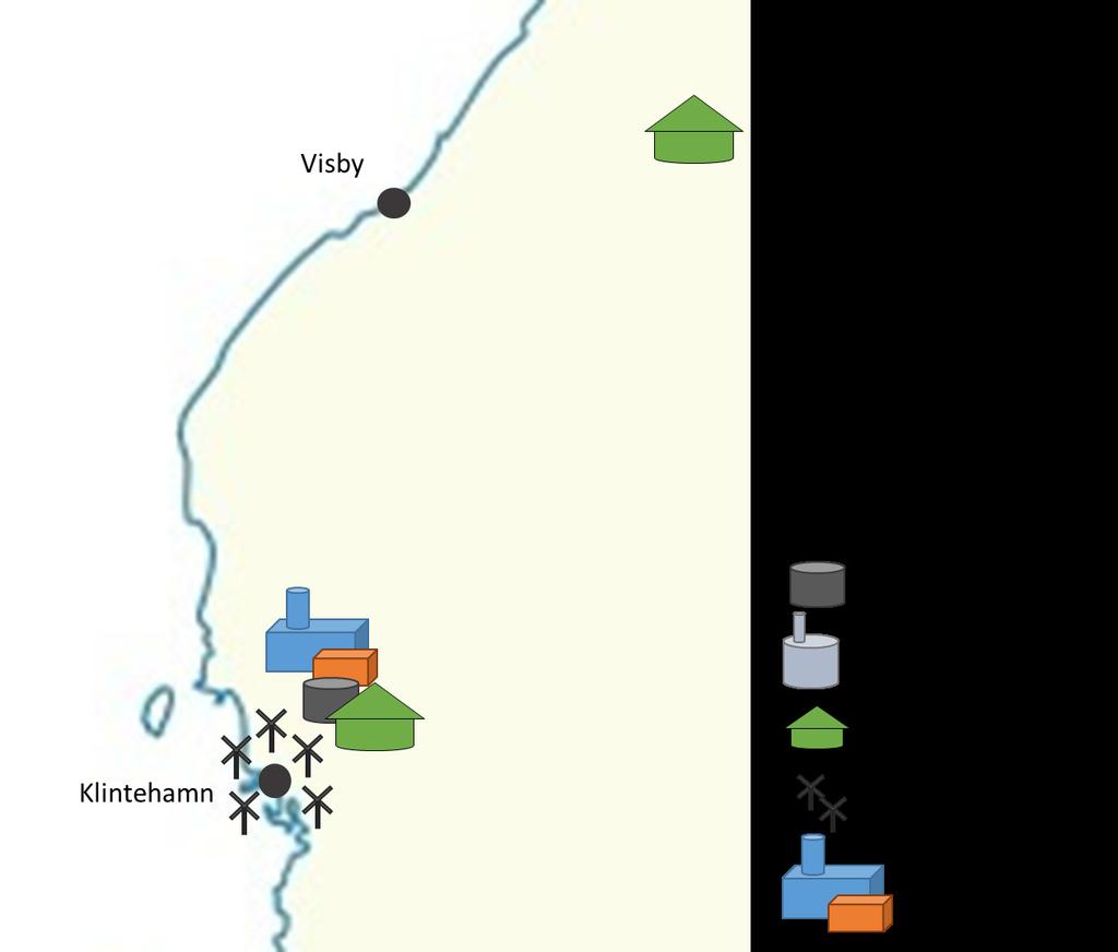 6.2 CASE 2 KLINTEHAMN Figur 12 Möjlig placering av PtG-anläggning vid Klintehamn där det idag finns vindkraftverk men ej biogasproduktion Casen 2a och 2b är mer visionära där elektrolysör och