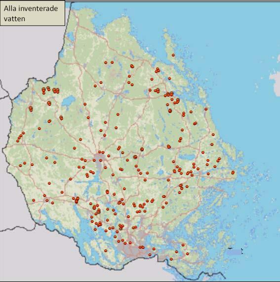 5 t.ex. viltvatten, sportfiskedammar och kräftdammar. Golfbanedammar, vattenfyllda täkter, sedimentationsdammar och andra dammar togs med när det var möjligt/intressant.