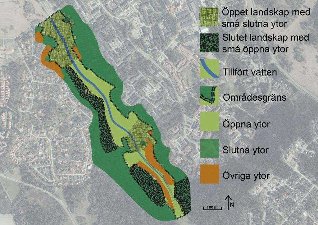 Gottsundagipen Gottsundagipen (se figur 11) upplevs som övervägande öppen och vi anser att den öppna ytan ska bevaras men också kompletteras med mindre små slutna ytor, likt täta åkerholmar.