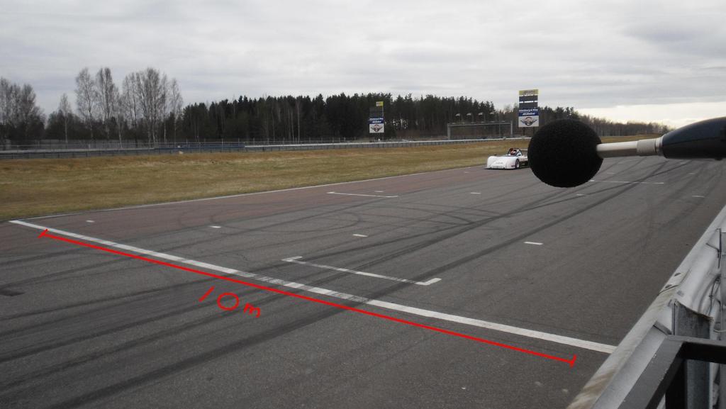 SVENSKA BILSPORTFÖRBUNDET - Tekniska Regler (TR) - Mätning skall ske vid fullgasaccelerationspassering, 10 meter från fordons centrum.