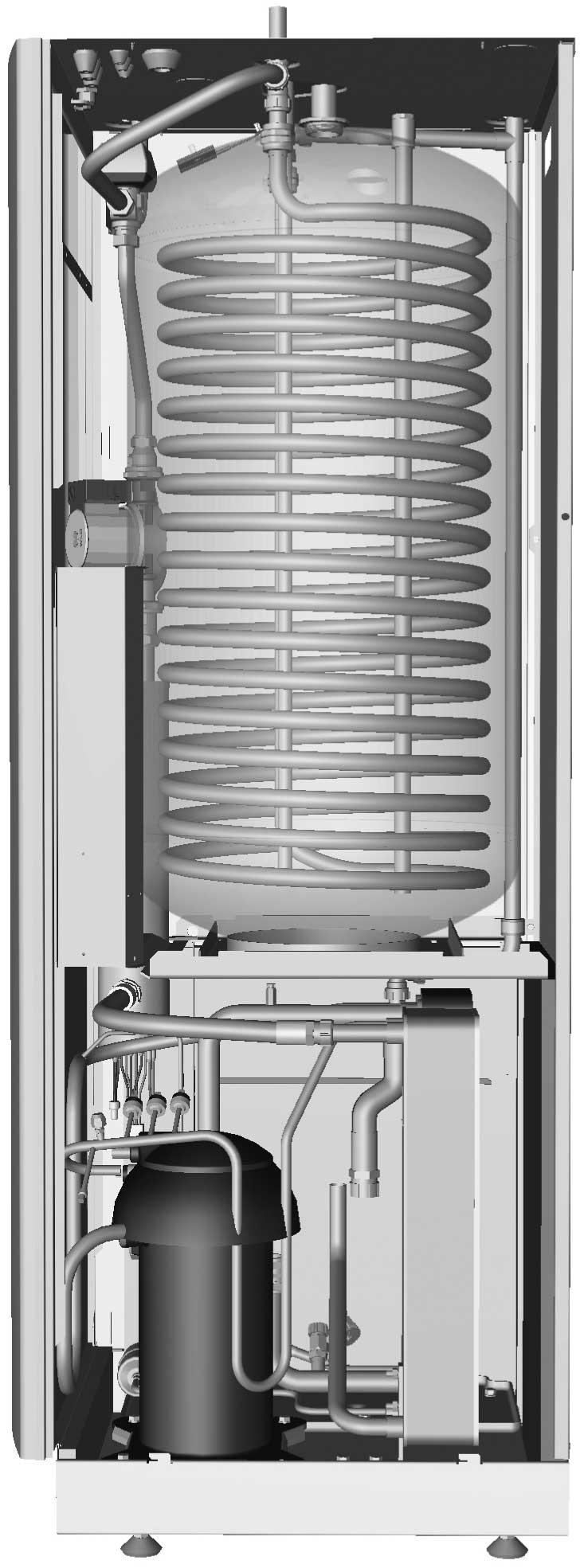 5 Framledningsgivare 16 Elpanel 6 Cirkulationspump värmesystem 17 Kompressor 7 Tillsatsvärme, elkassett 18 Lågtryckspressostat 8