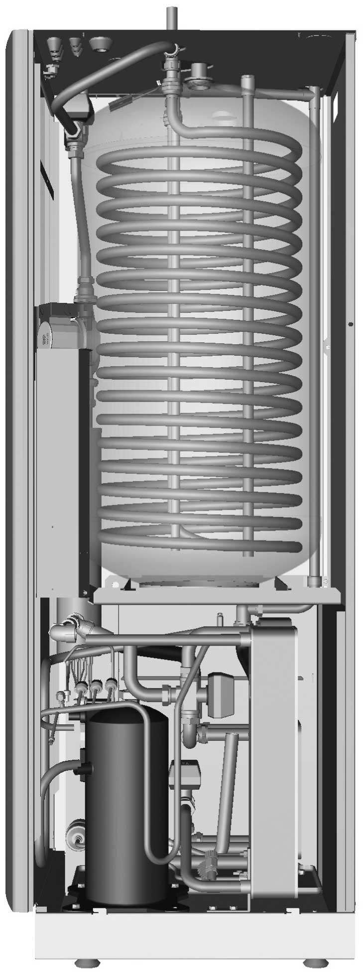 Framledning värmesystem 13 Köldbärare ut 14 Köldbärarpump, köldbärarsystem 15 Expansionsventil 16 Torkfilter 17 Varmvattengivare (visning av topptemp) 18 Manöverpanel