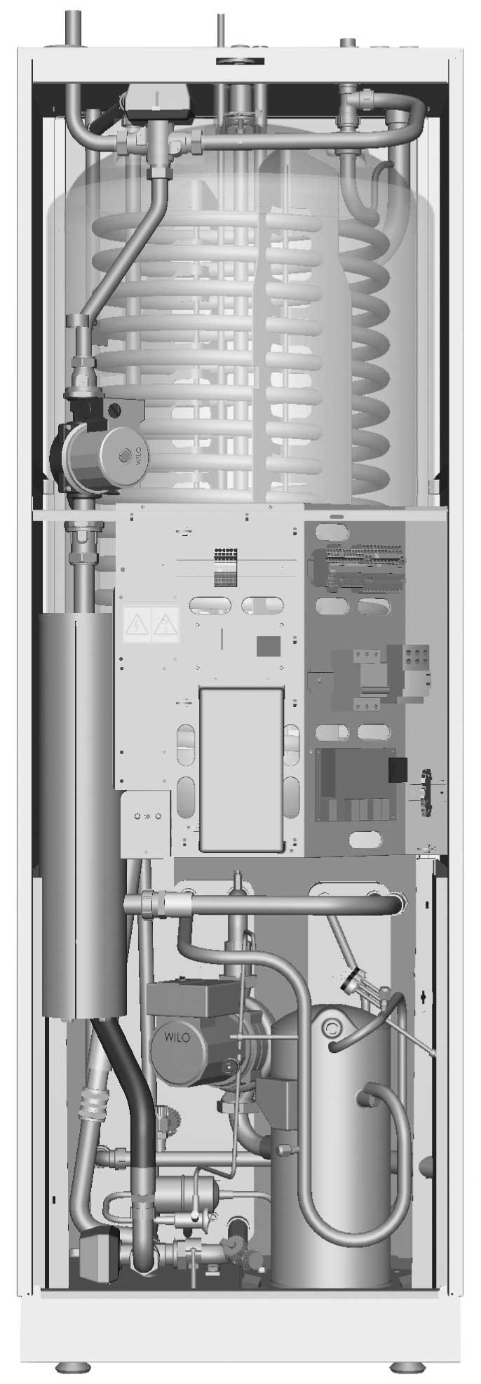 4.5.3 Komponenter Komponentbilden nedan visar schematiskt hur en värmepump ser ut inuti. Det finns skillnader mellan olika versioner.