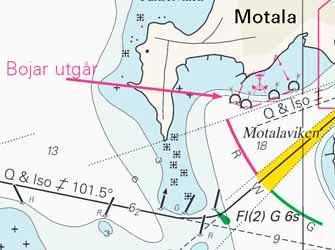 11 Nr 129 Övriga inlandsfarvatten / Inshore waters * 3596 Sjökort/Chart: 121 Sverige. Vättern. Motalaviken. V om fyren Hundsten. Bojar utgår. De 4 specialbojarna i Motalaviken har dragits in.