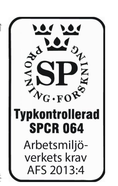 enlighet med AFS 2013:4 SP typkontrollintyg 144201 daterat den 30:e