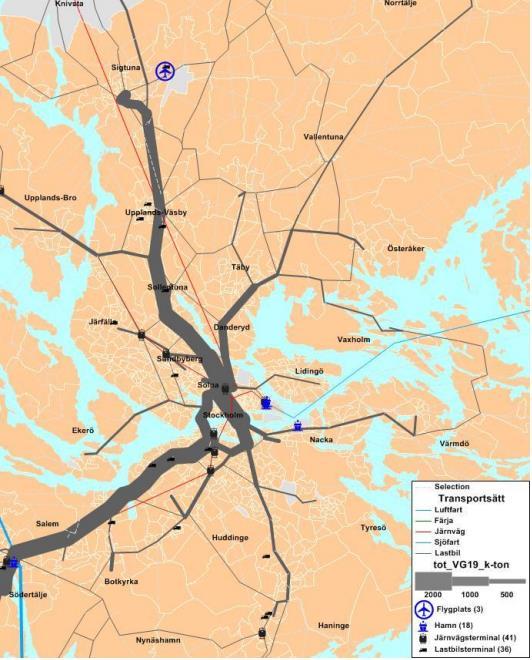 godsmängden per transport ca 18 ton för varugruppen jord, sten, grus och sand (Trafikanalys, 2012).