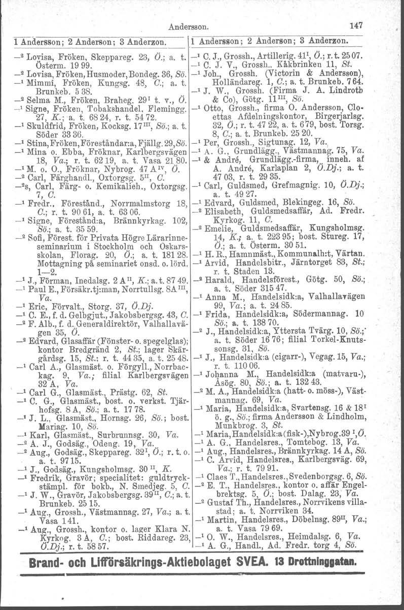 Andersson. 147 IAIidersson; 2 Anderson; 3 Anderzon. l Andersson; 2 Anderson; 3 Anderzon. _2 Lovisa, Fröken, Skeppareg. 23, O.; a. t. C. J., Grossh., Artillerig. 4F, O.; r. t. 2507. Österm. 1999., C.