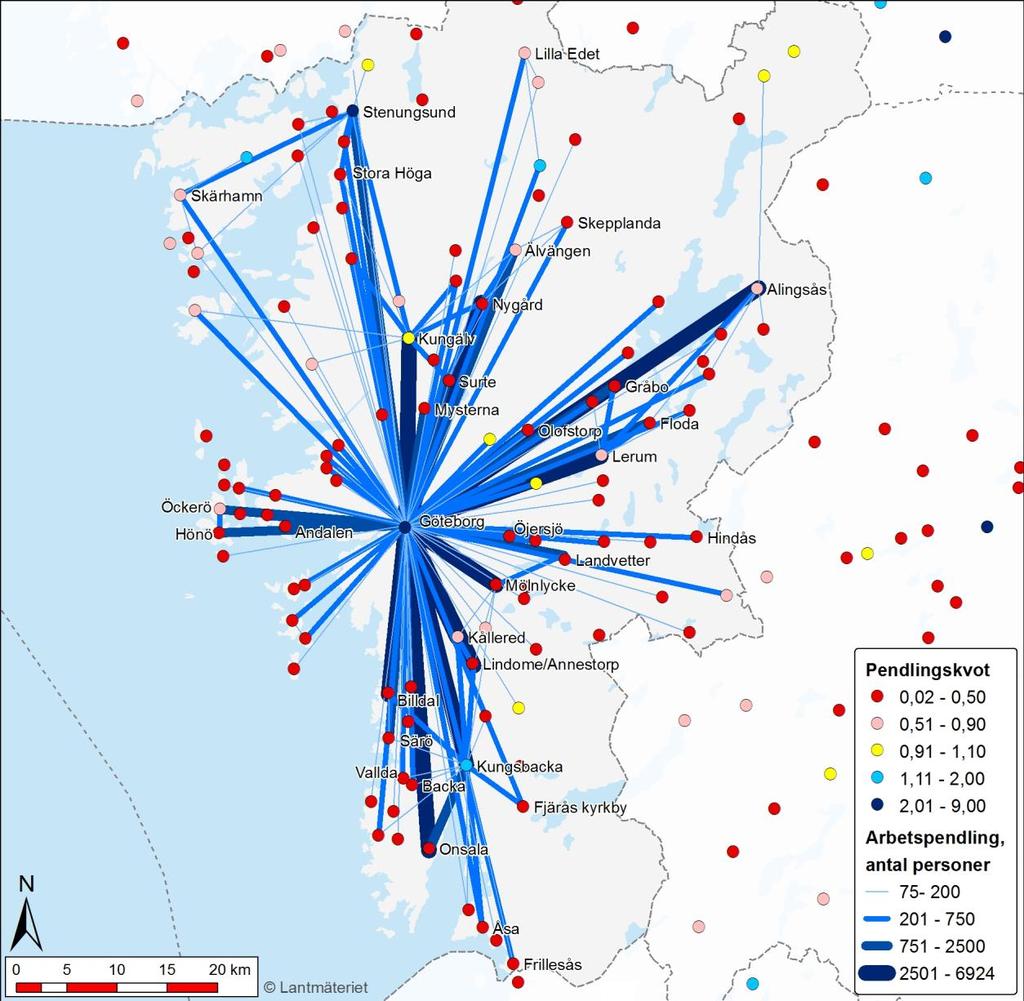 Karta 10:3 Pendlingsflöden
