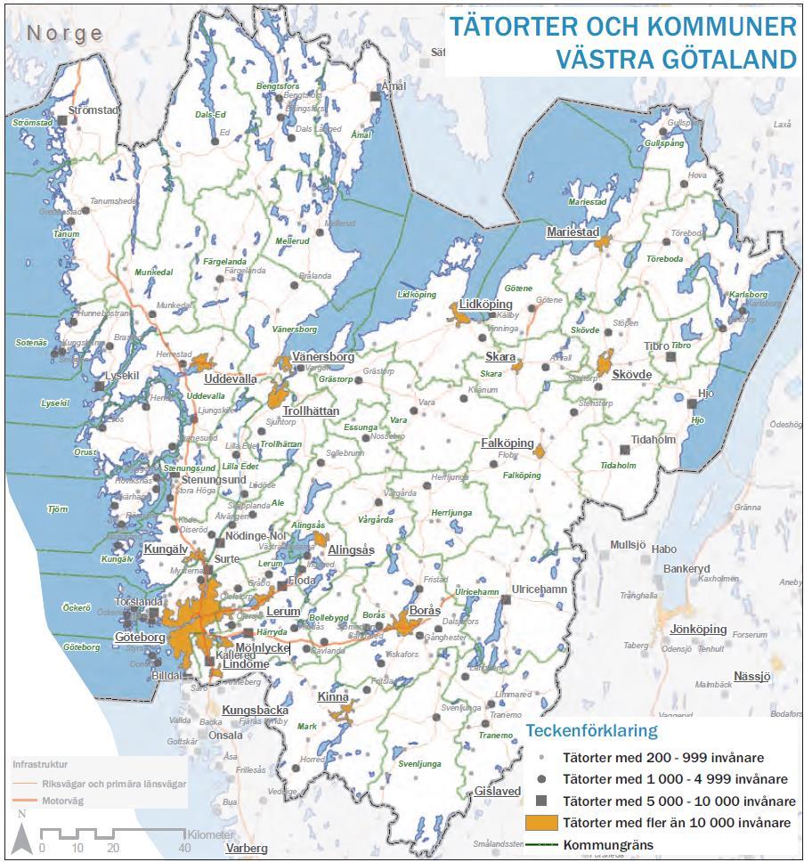 3. Tätorternas lokaliseringsmönster I detta kapitel analyseras tätorternas lokaliseringsmönster i Västra Götaland och dess fyra delregioner.