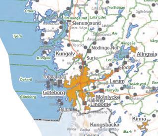 3.2 Lokaliseringen i Göteborgsregionen Den rumsliga lokaliseringen av Göteborgsregionens 125 tätorter domineras av Göteborg och de viktigaste vägarna i delregionen.