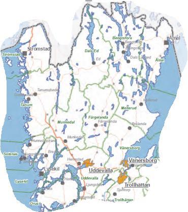 3.5 Tätorterna i Fyrbodal Fyrbodal är den mest glesbefolkade delregionen i Västra Götaland med långa avstånd mellan delregionens hörn.