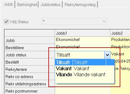 först status på Jobb till Tillsatt