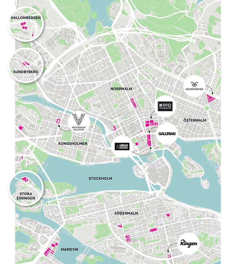 AMF FASTIGHETER I KORTHET Karta med totalt bestånd - kommer AMF Fastigheter utvecklar och förvaltar kontor och handelsfastigheter i Stockholm.