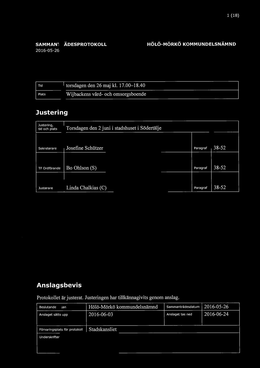 södertälje l<ommun 1 (18) SAMMANTRÄDESPROTOKOLL 2016-05-26