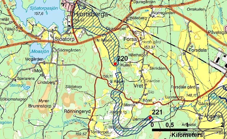 221. Skaddeån, Alvesta kommun Löpnummer 07-764-221 Koordinater Ö= 469045 N=6304805 VattenförekomstID SE630725-141985 1945: Översvämning längs vattendrag orsakad av högt flöde, längd 2,5 km och area