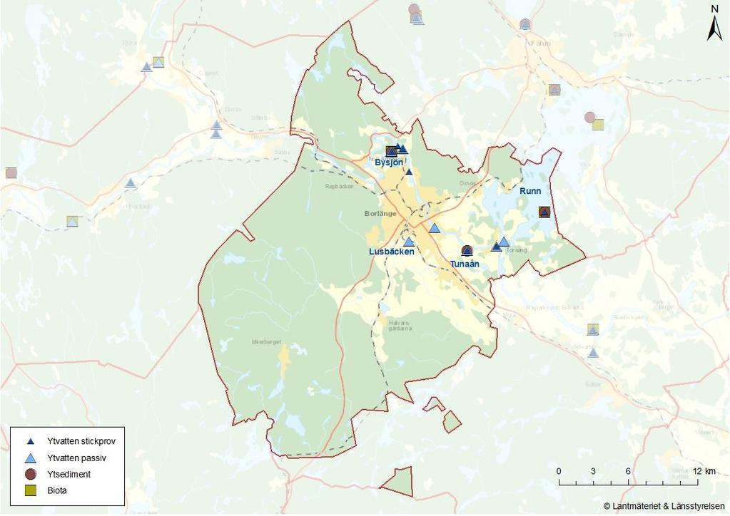 Borlänge Komplexbildare Klorbensener Dioxiner & furaner PCBer Bromerade flamskyddsmedel Perfluorerade ämnen Tennorganiska föreningar PAHer Dioxiner & furaner Troliga påverkanskällor Stålverk Deponier