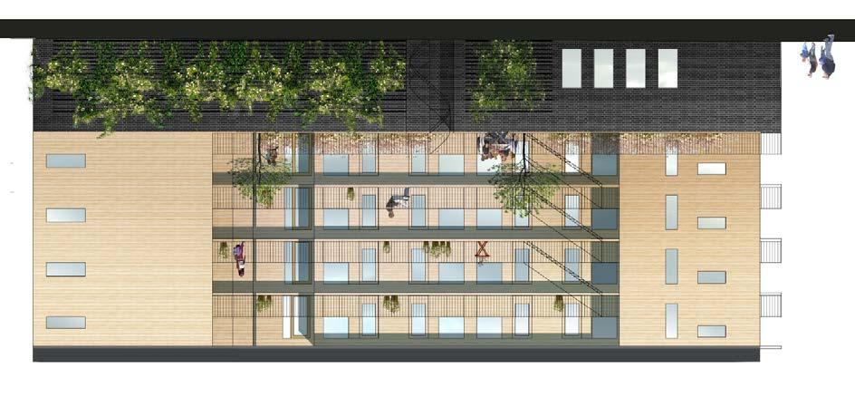 Fasad mot Jumkilsgatan. Illustration gjord av White arkitekter. Ringgatan Byggherren har tagit fram ett förslag på byggnadsutformning som ryms inom planen.
